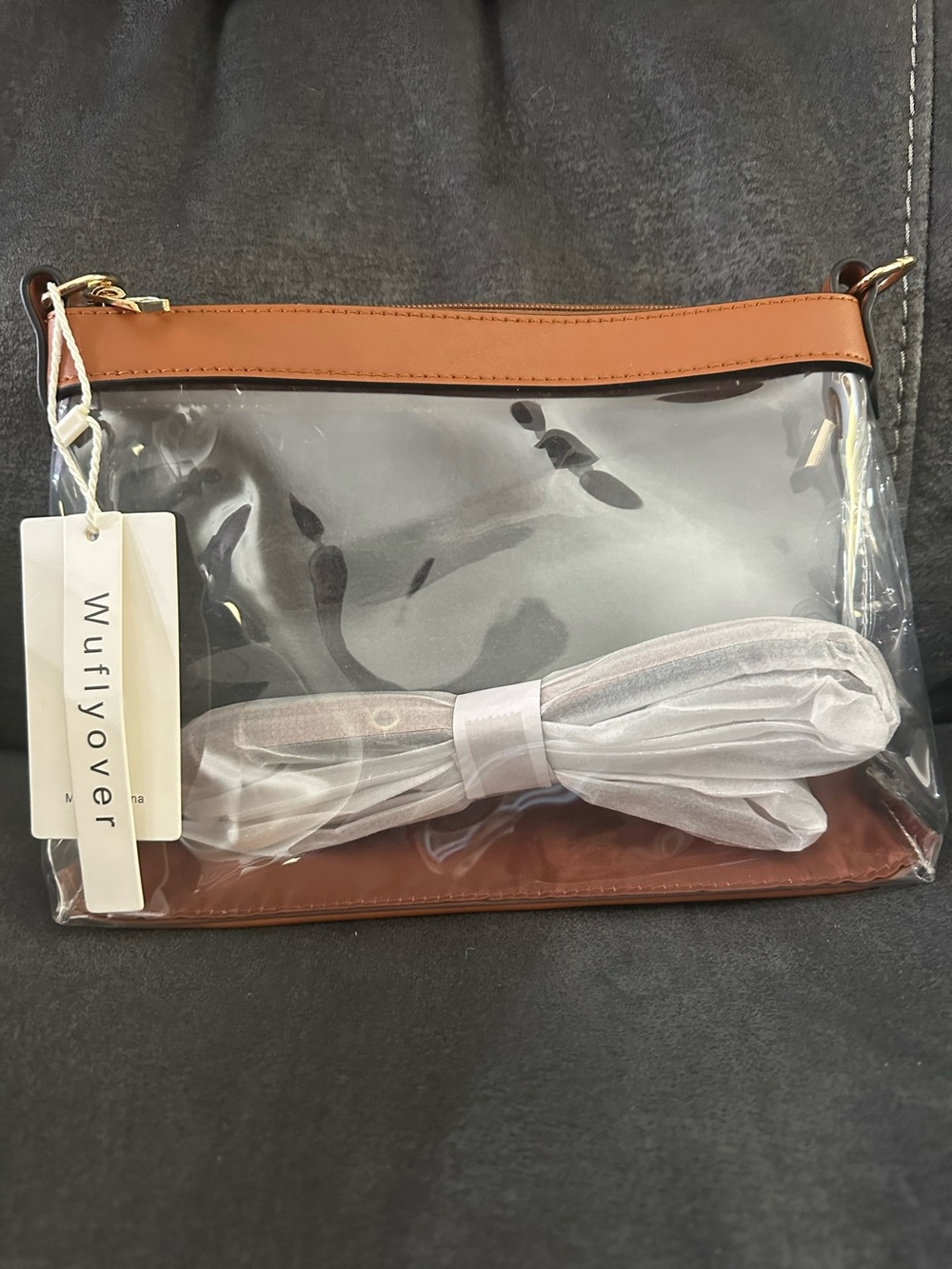 Clear Crossbody with Brown Trim